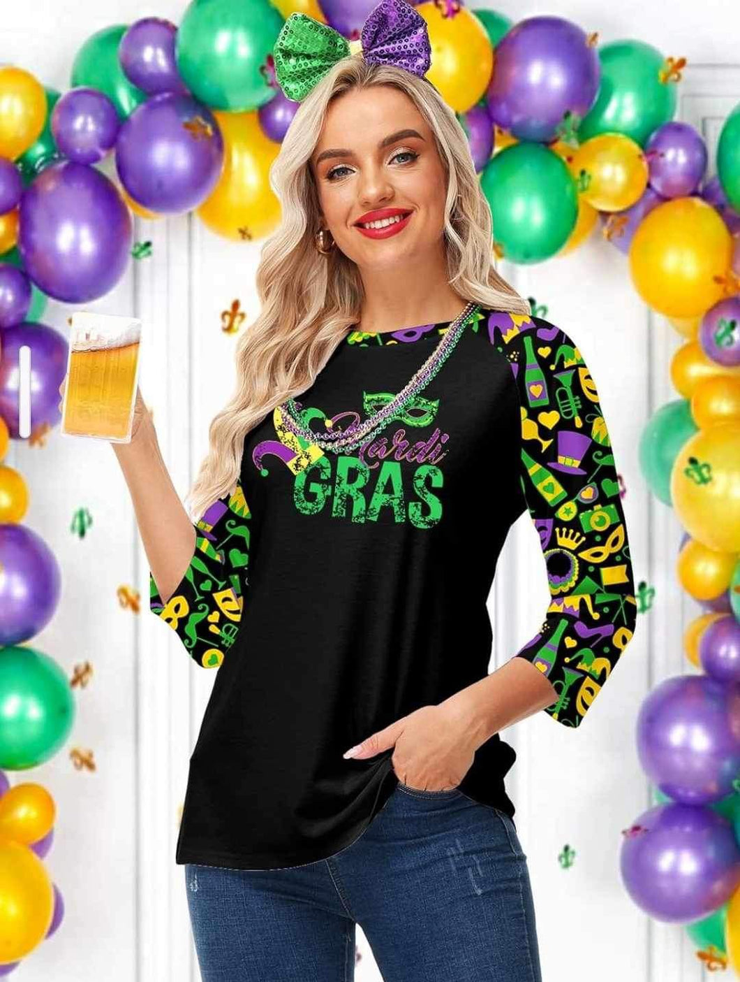 GHWD Mardi Gras 3/4 Sleeve Tops